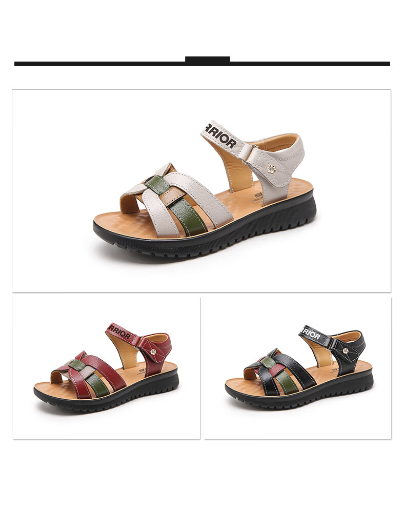 Warrior Mom Sandals 2026 New Summer Non-Slip Soft Sole Genuine Leather Middle-Aged and Elderly Women's Shoes 1150 Green Size 40 15