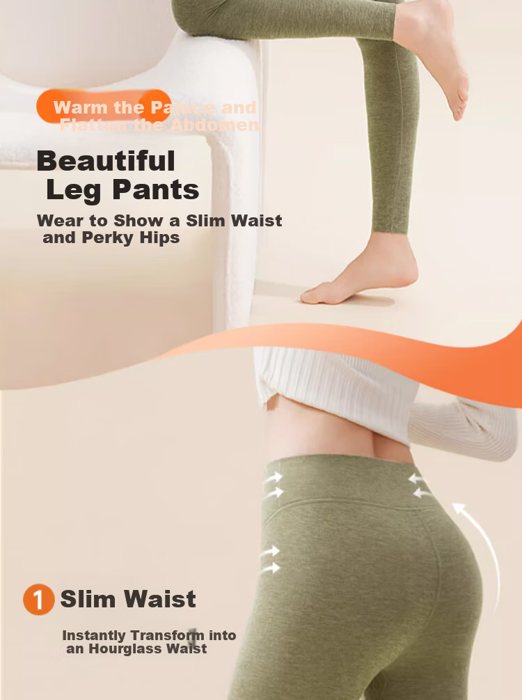 Mianshuran Women's Thermal Pants Winter Wool Silk High Waist Leggings 10A Antibacterial Double-Sided Brushed Autumn Trousers Two-Pack 1