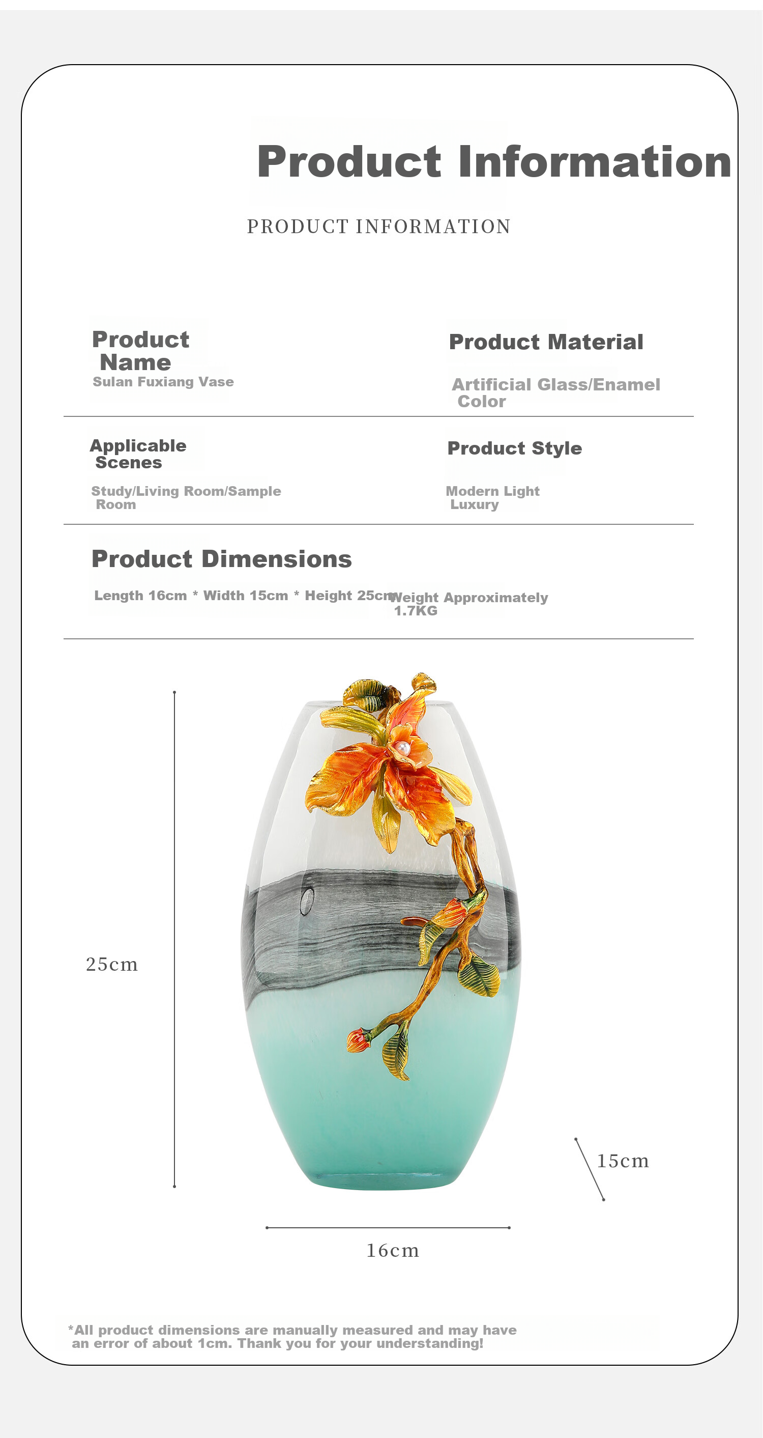Mr. Nan Chu Enamel Colorful Floral Floating Fragrance Vase Ornament Flower Container for Living Room Study Bedroom Light Luxury High-End Housewarming Gift 5