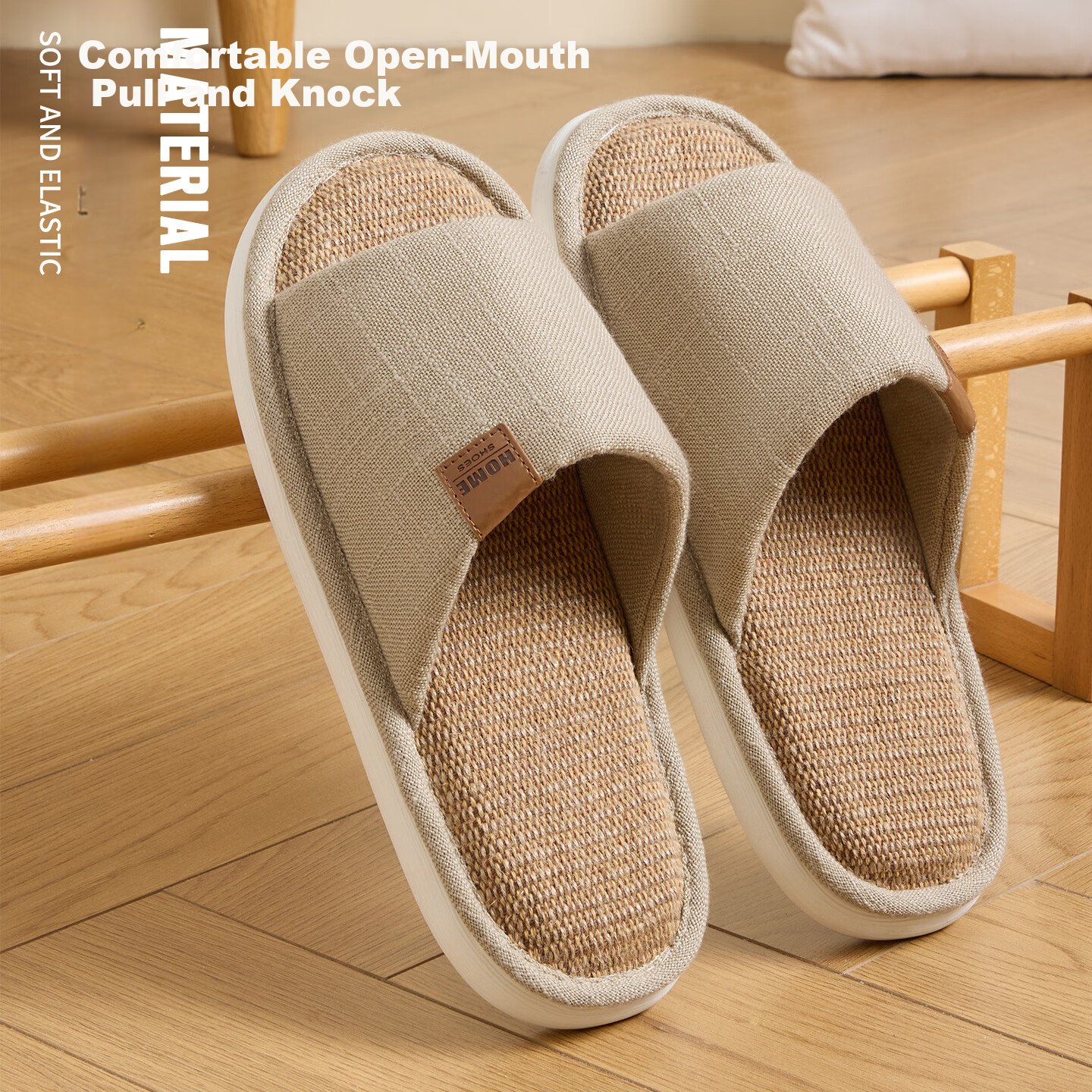 Runrou Linen Men's Slippers Spring Autumn Indoor Home Quiet Non-slip Breathable Antibacterial Odor-resistant Cotton Linen Four Seasons Slippers