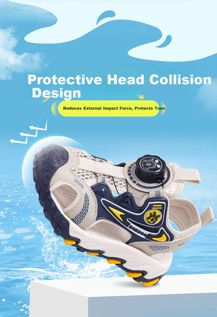 Babu Bean Kids Lightweight Breathable Children's Sandals Boys Summer Beach Shoes 105552087 Beige Gray/Navy Blue Size 34 3