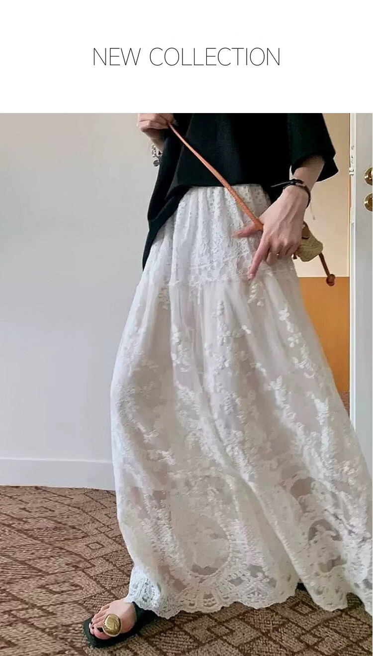 MT Advanced Romance Summer Elegant Lace Texture Elastic Waist Lightweight Flowing Slim A-Line Women's Skirt 1