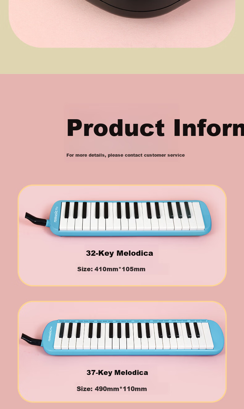 Romusic 37-Key Melodica for Elementary School Students, Black, Beginner Wind Keyboard Instrument for Children 12