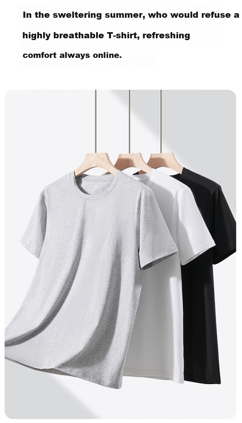 Miiow [Antibacterial Cooling] Men's Short Sleeve T-Shirt 40s Combed Cotton Basic Spring Summer White 2XL 2