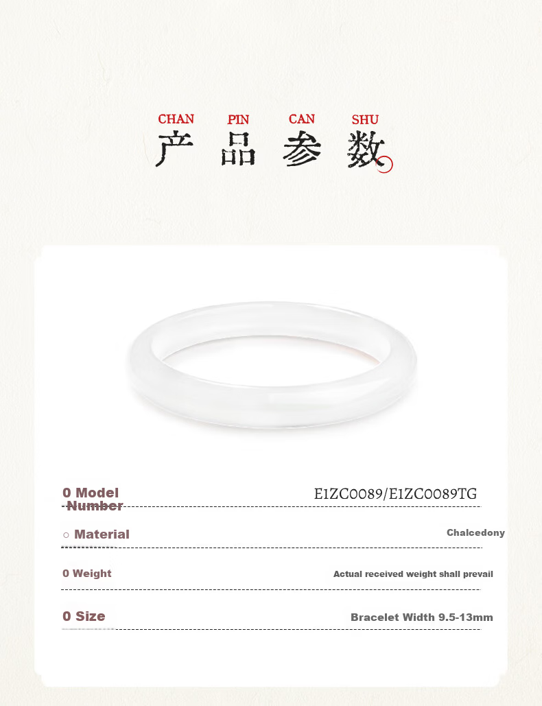 CHOW TAI SENG White Moonlight Chalcedony Bracelet Natural Translucent New Chinese Style Jade Bangle Birthday Gift for Girlfriend and Mom 20