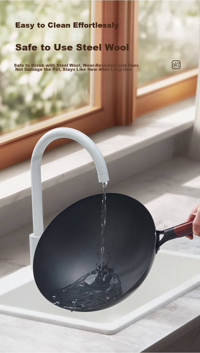 Sacon Zhangqiu Handmade Iron Wok Traditional Round Bottom Stir-Fry Pan No Coating Gas Stove Ready-to-Use 32cm 12