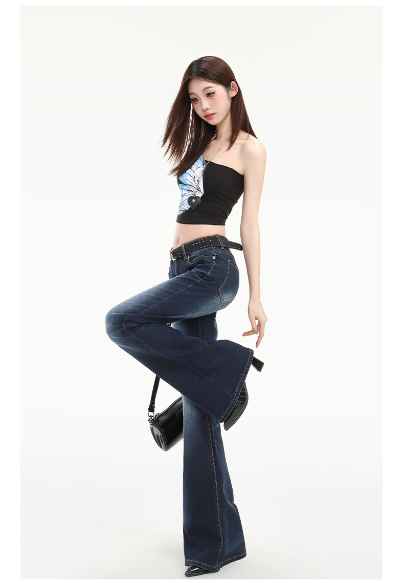 Pierre Cardin Women's Summer Denim Jeans American Style Low Waist Flared Loose Casual Long Pants Dark Blue L 29