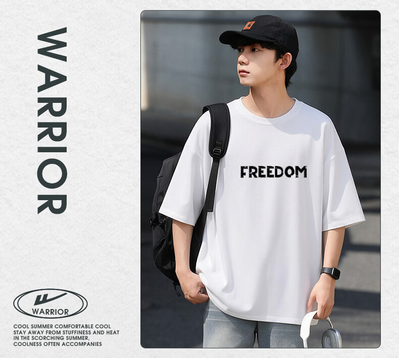 Warrior Men's Summer Short Sleeve T-Shirt Breathable Sweat-Absorbing Crew Neck Basic Printed Top 18