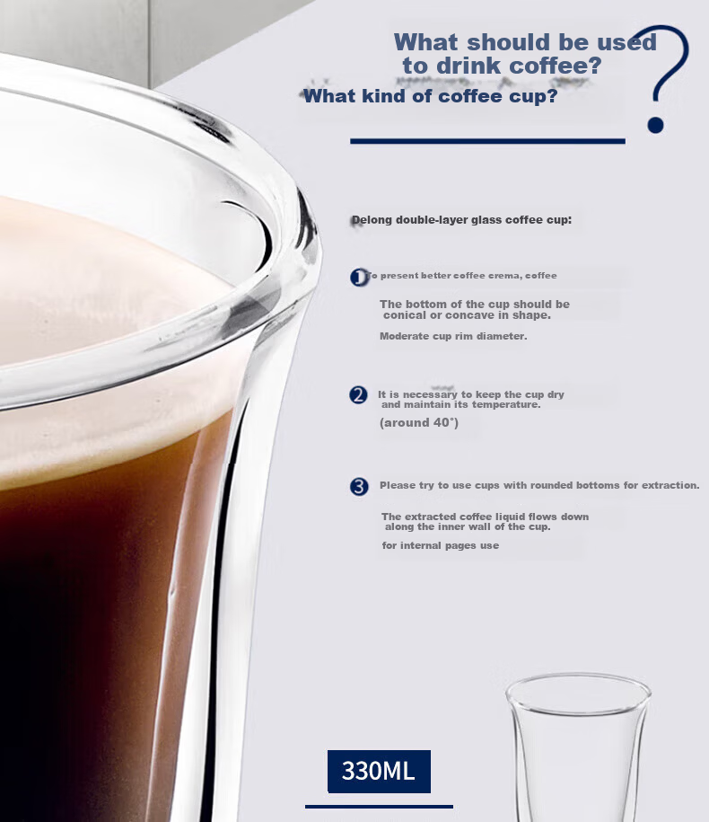 Delonghi Double Wall Glass Coffee Cups Gift Set, Home Insulated Large Capacity, Milk Coffee Latte Americano Tea Cups, 2 Pieces (270mL*2) 4