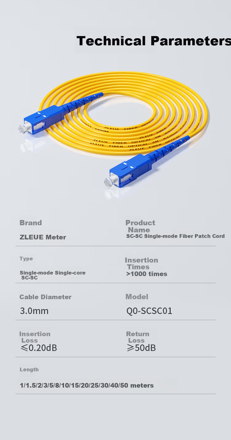 ZLEUE Fiber Optic Patch Cable, Engineering Telecom Grade SC-SC (UPC), Single Mode Single Core, Low Smoke Zero Halogen Environmentally Friendly Home Installation Fiber Optic Cable, Transceiver Pigtail, 10 Meters, Q0-SCSC10 10