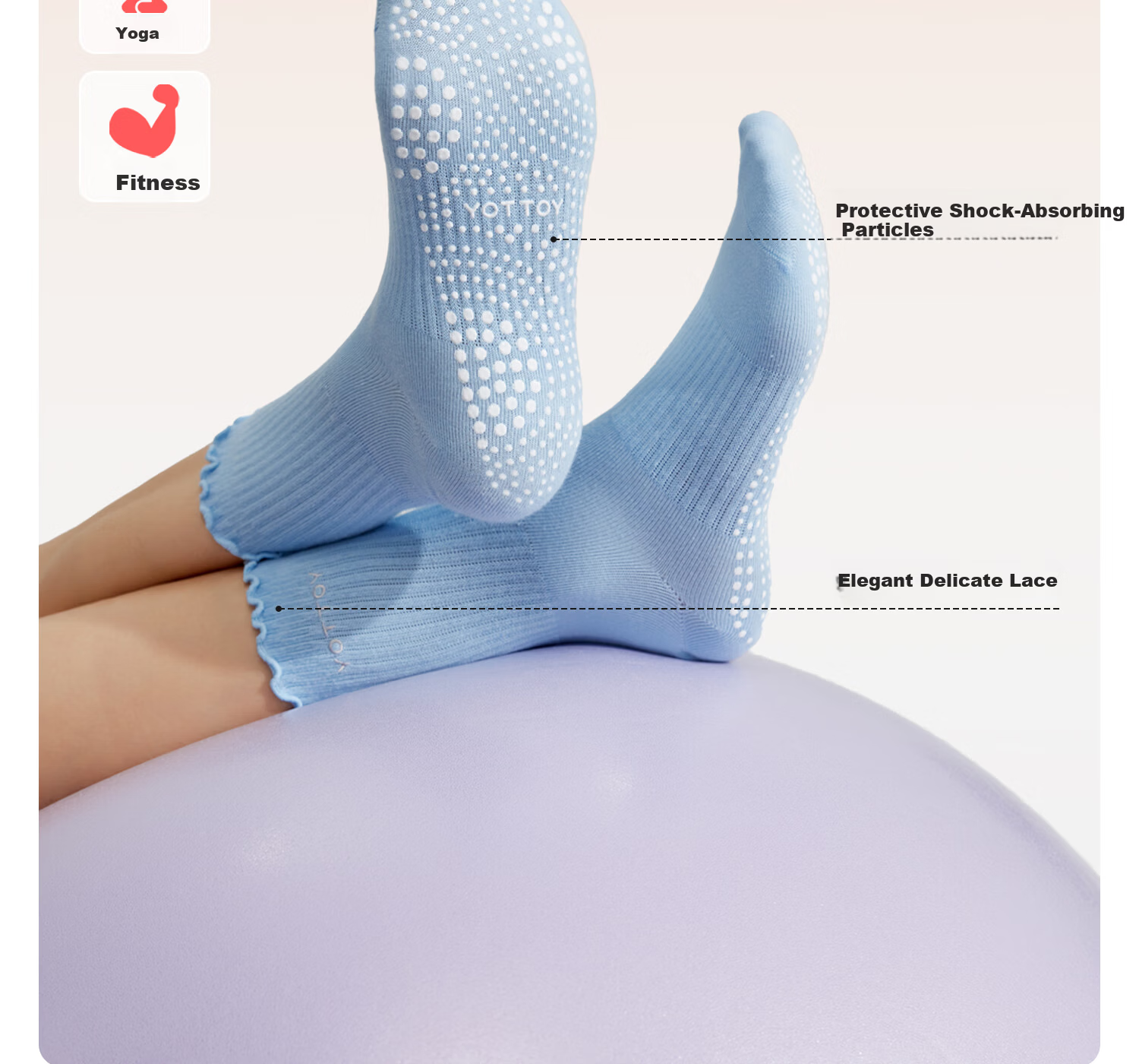 Yottoy Non-Slip Yoga Socks Professional Women's Pilates Knee-High Training Socks Sports Anti-Slip Long Socks Light Cloud Gray 5