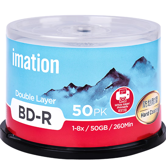 IMATION Laida Blu-ray 50GB High Capacity Blank Disc/Burnable Disc/BD-R DL 8X High Speed Printable Customizable Cover 50pcs/Spindle