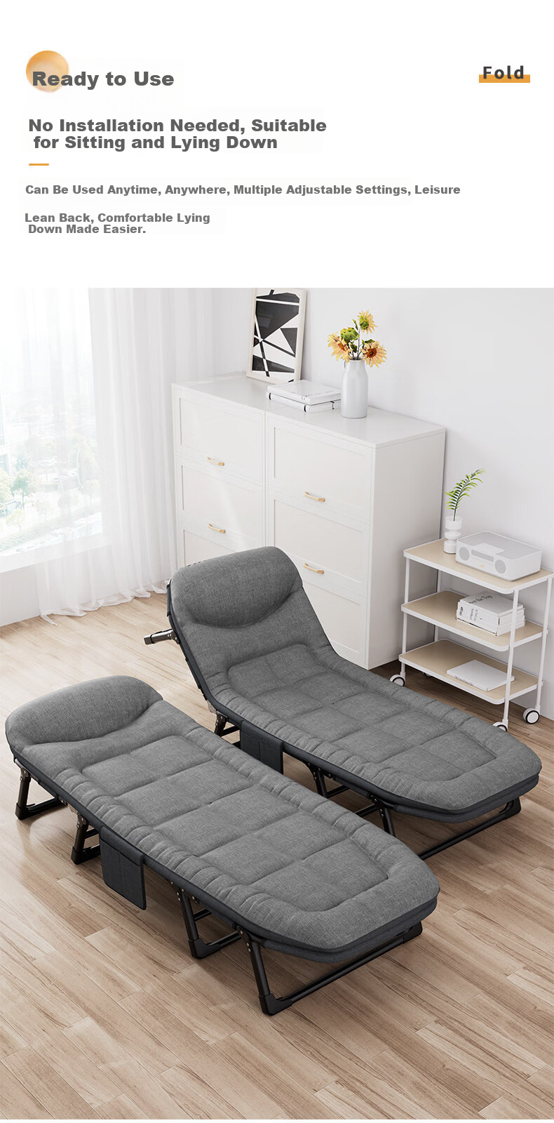 Qiyinge Office Nap Folding Bed Recliner Single Simple Military Cot Night Shift Duty Hospital Care Bed 11