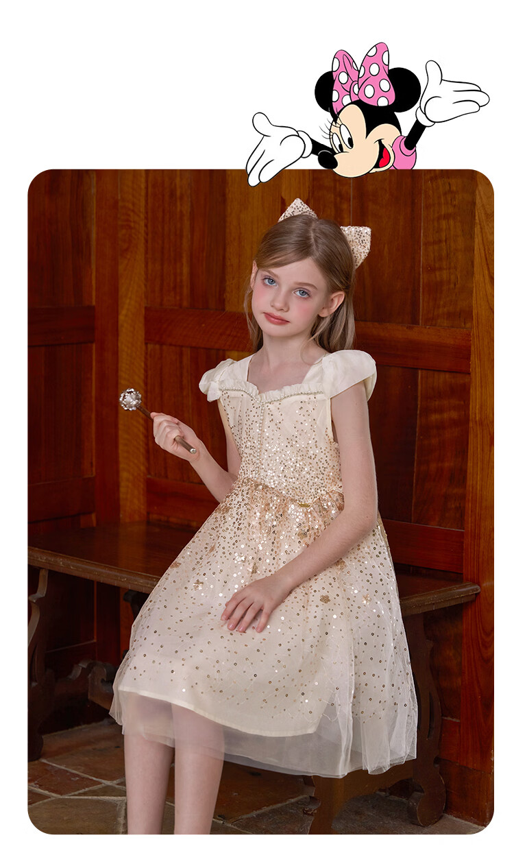Disney Girls Princess Dress Children's Puffy Dress 2026 Summer New Sequin Short Sleeve Tulle Birthday Party Dress 9