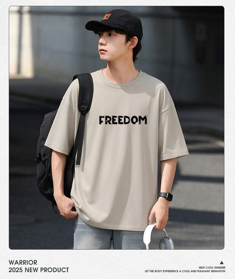 Warrior Men's Summer Short Sleeve T-Shirt Breathable Sweat-Absorbing Crew Neck Basic Printed Top 24