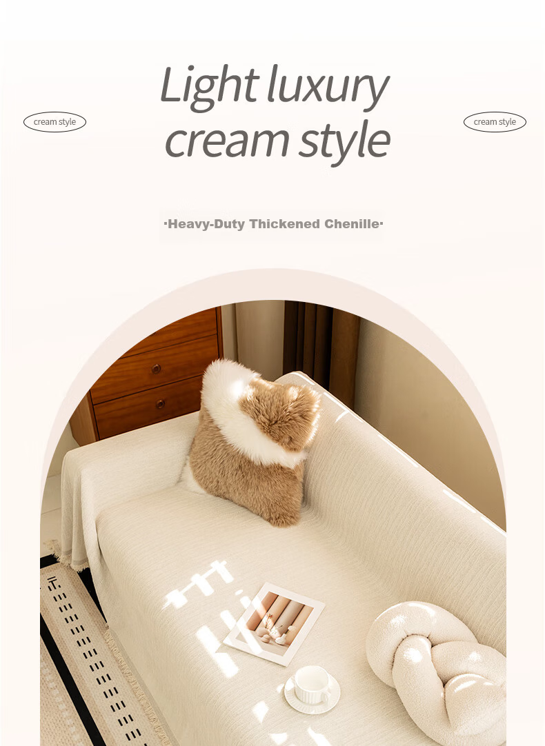 MUJI Premium Sofa Cover All-Season Sofa Throw Full Cover Blanket Cream White 180x380cm 2