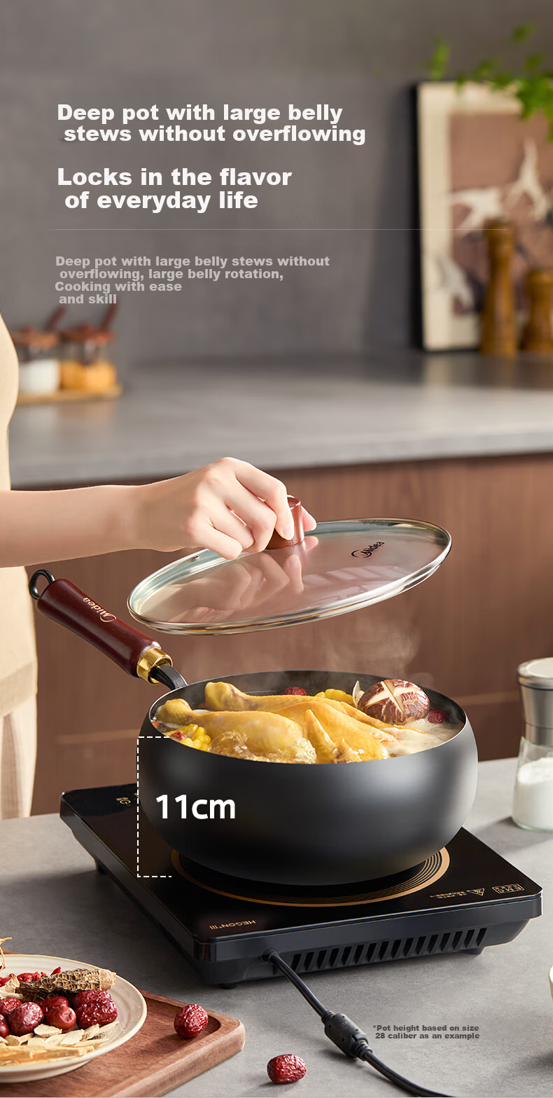 Midea Large Capacity Non-Stick Iron Wok Stir-Fry Pan Pumpkin Pot Compatible with Induction and Gas Stoves Rust-Resistant 6