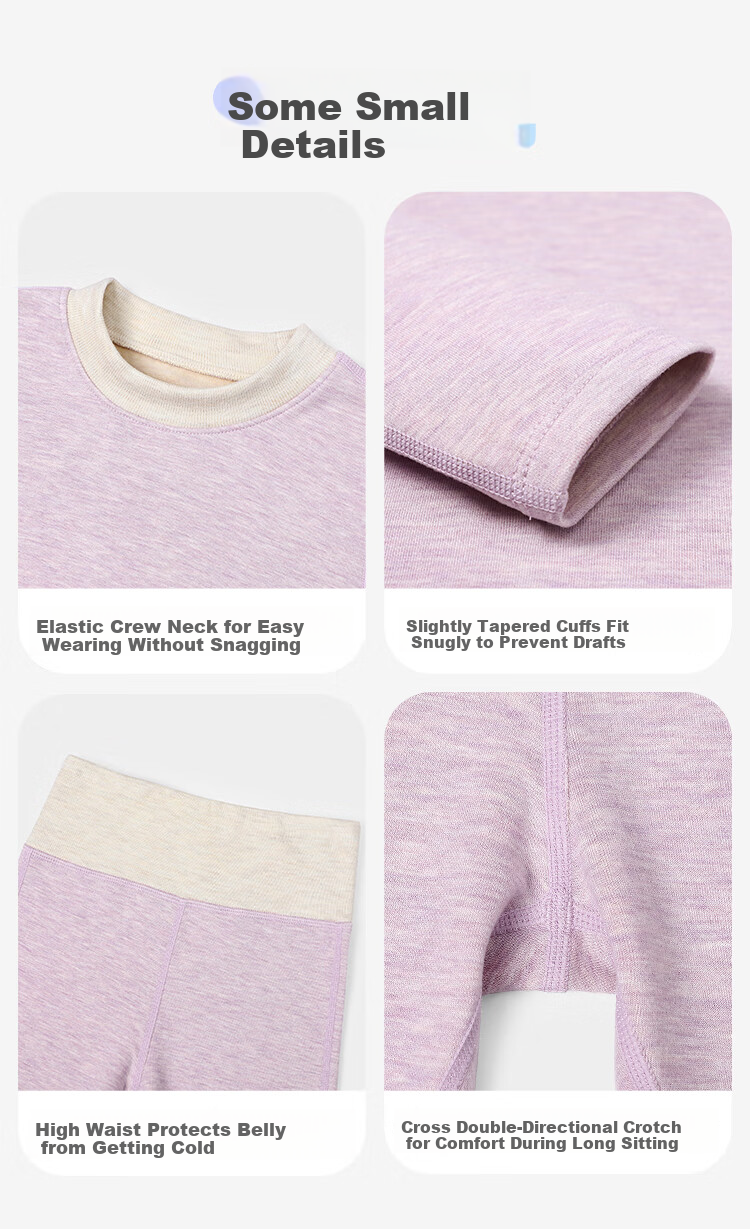 Jiusuibian Cotton Wool Children's Thermal Underwear Girls Autumn Winter Fleece Thickened High Waist Turtleneck Cotton Wool Shirt and Pants Set 11