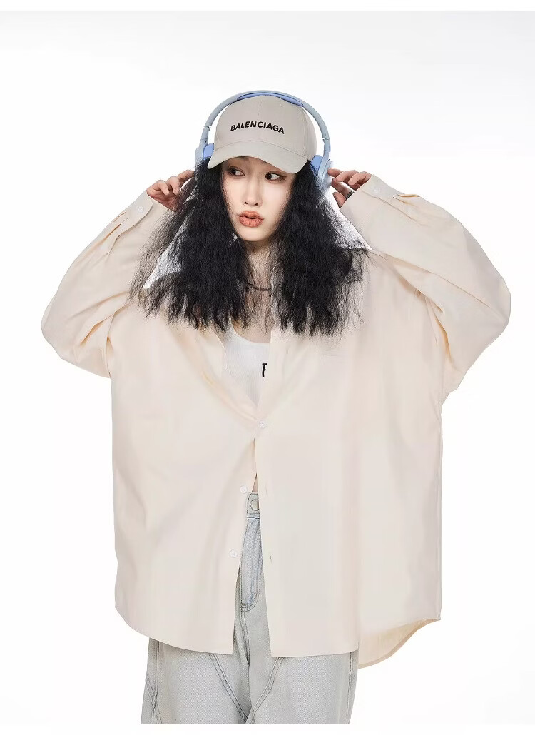 ICH MODE Blue Long Sleeve Women's Shirt Summer Loose Casual Blouse Versatile Trendy Top Jacket Blue S 42