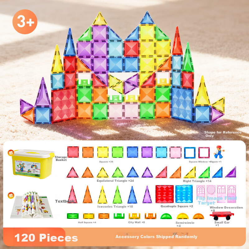 MAGPLAYER Diamond Surface Color Window Magnetic Tiles Children's Toy for Boys Ages 3-6 Magnetic Building Blocks Educational Toy 120 Pieces Birthday Gift