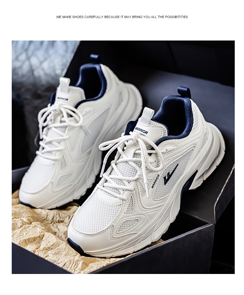 Warrior Official Men's Summer Sports Shoes Mesh Breathable Running Shoes White Dark Blue Size 39 8
