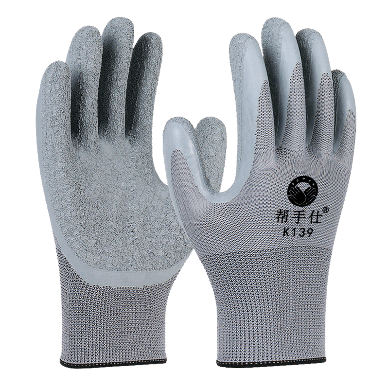 Bangshoushi Latex-Coated Work Gloves, 12 Pairs/pack, Semi-Latex Wrinkled Wear-Resistant Non-Slip Breathable Construction Site Work Protective Gloves K139 Gray