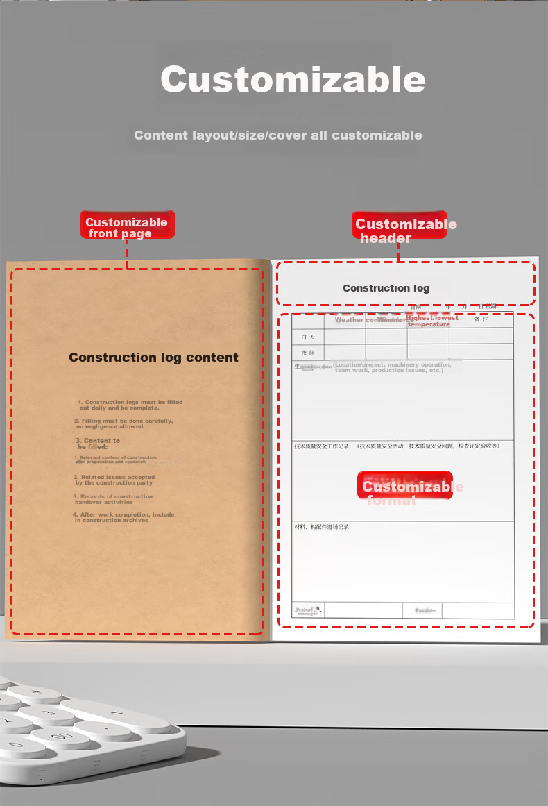 SIMAA A4 Construction Logbook Daily Diary for Construction Site Engineering Work Safety Supervisor Progress Notes Supervision Safety Book 1 Pack 5