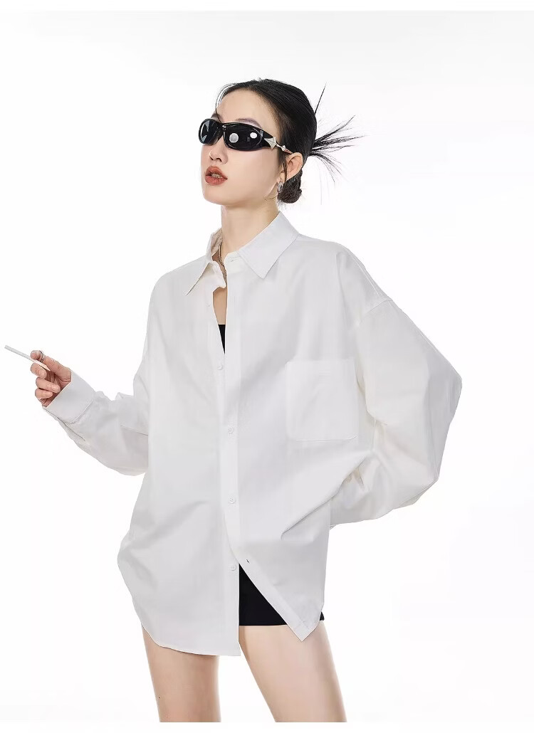 ICH MODE Blue Long Sleeve Women's Shirt Summer Loose Casual Blouse Versatile Trendy Top Jacket Blue S 17