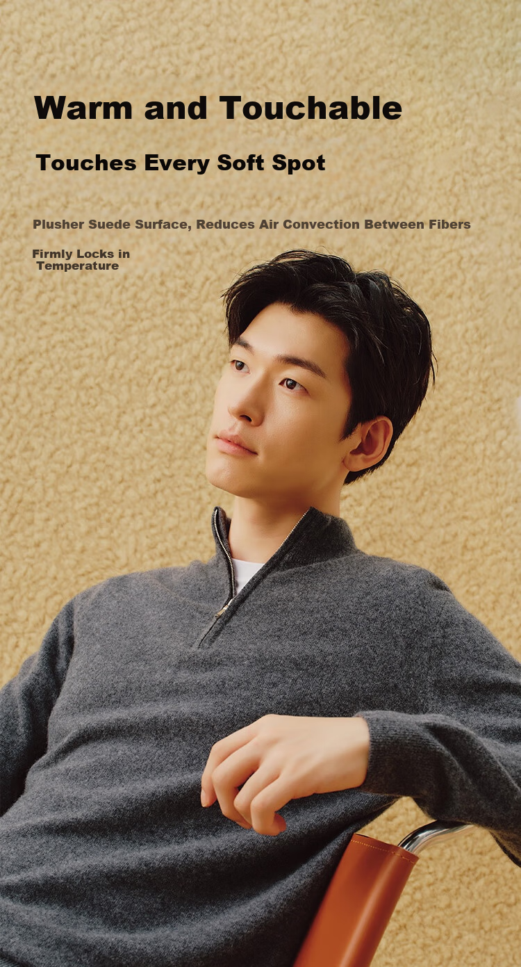 JD Jingzao 100% Cashmere Sweater Men's Wool Pullover Winter High-End Cashmere Knitwear Half-Zip Green 3XL 7