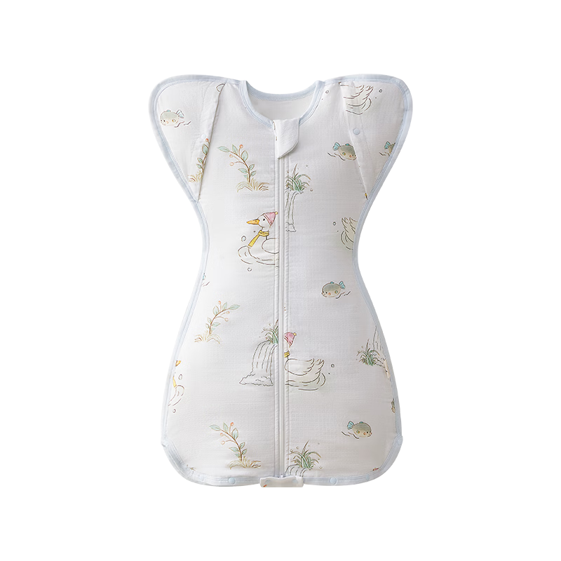 October Crystals Baby Anti-Startle Sleeping Bag Spring Summer Bamboo Cotton Swaddle Sack Lightweight Breathable Icefall Duck Language L