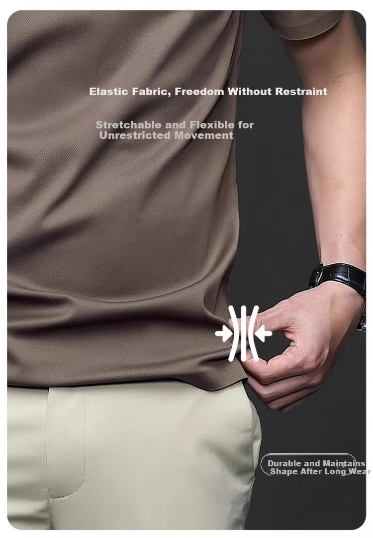 Romon Ice Silk Seamless Short Sleeve T-Shirt Men Summer Thin Business Polo Shirt Black XL 7