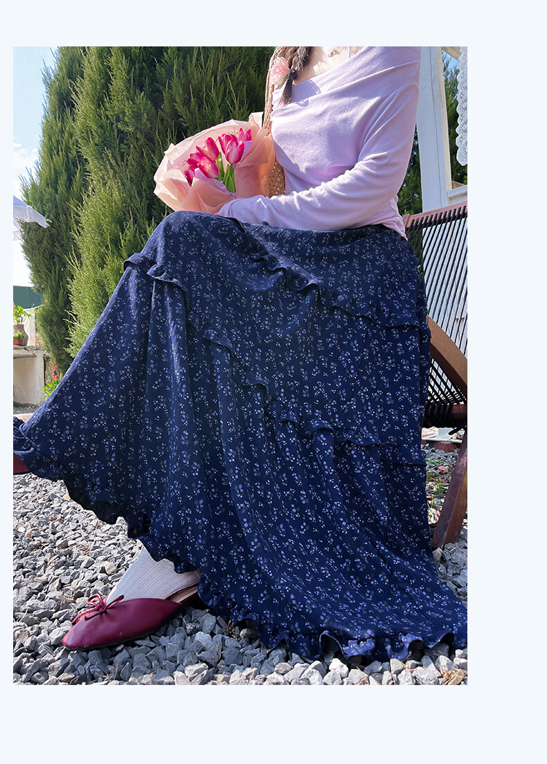 Borui Korean Style Floral Half-Length Skirt Long Skirt 2026 New Spring Summer Mid-Length Slim A-Line Puff Cake Skirt 21
