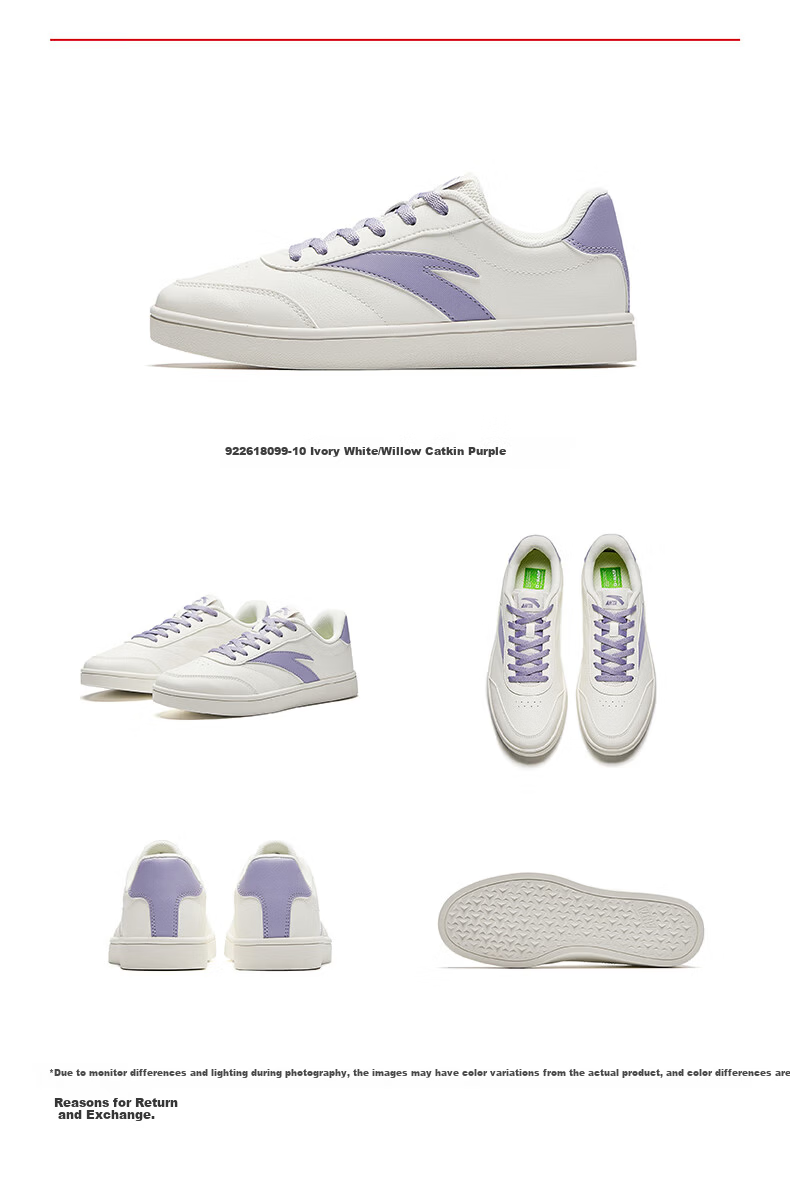 Anta Vitality Women's Skate Shoes Classic Thin Sole Low-Top Summer Breathable White Casual Shoes Mother's Day Gift 25