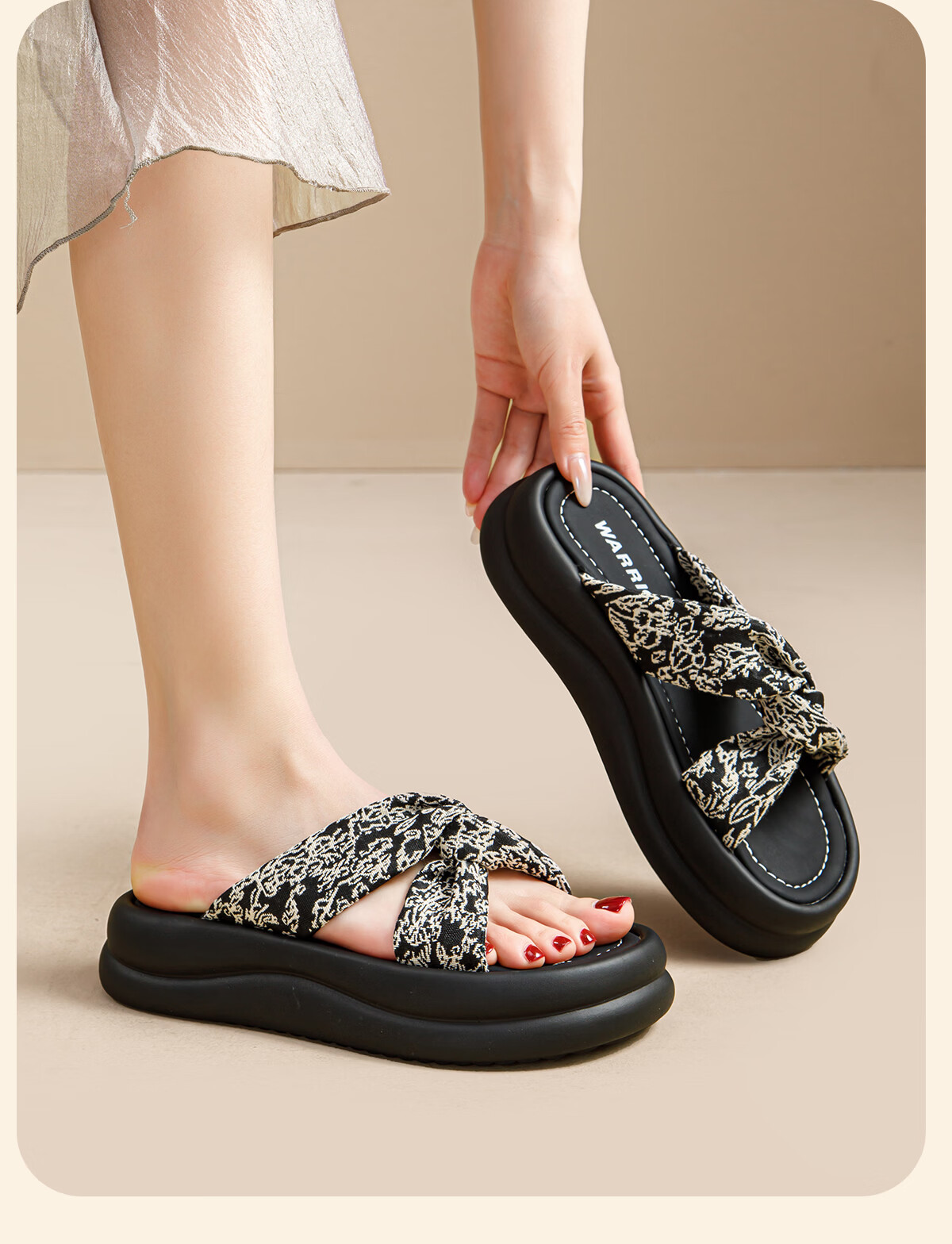 Warrior Thick Sole Women's Summer Slippers Soft Sole Fashion Beach Sandals Black Rice Size 35 14