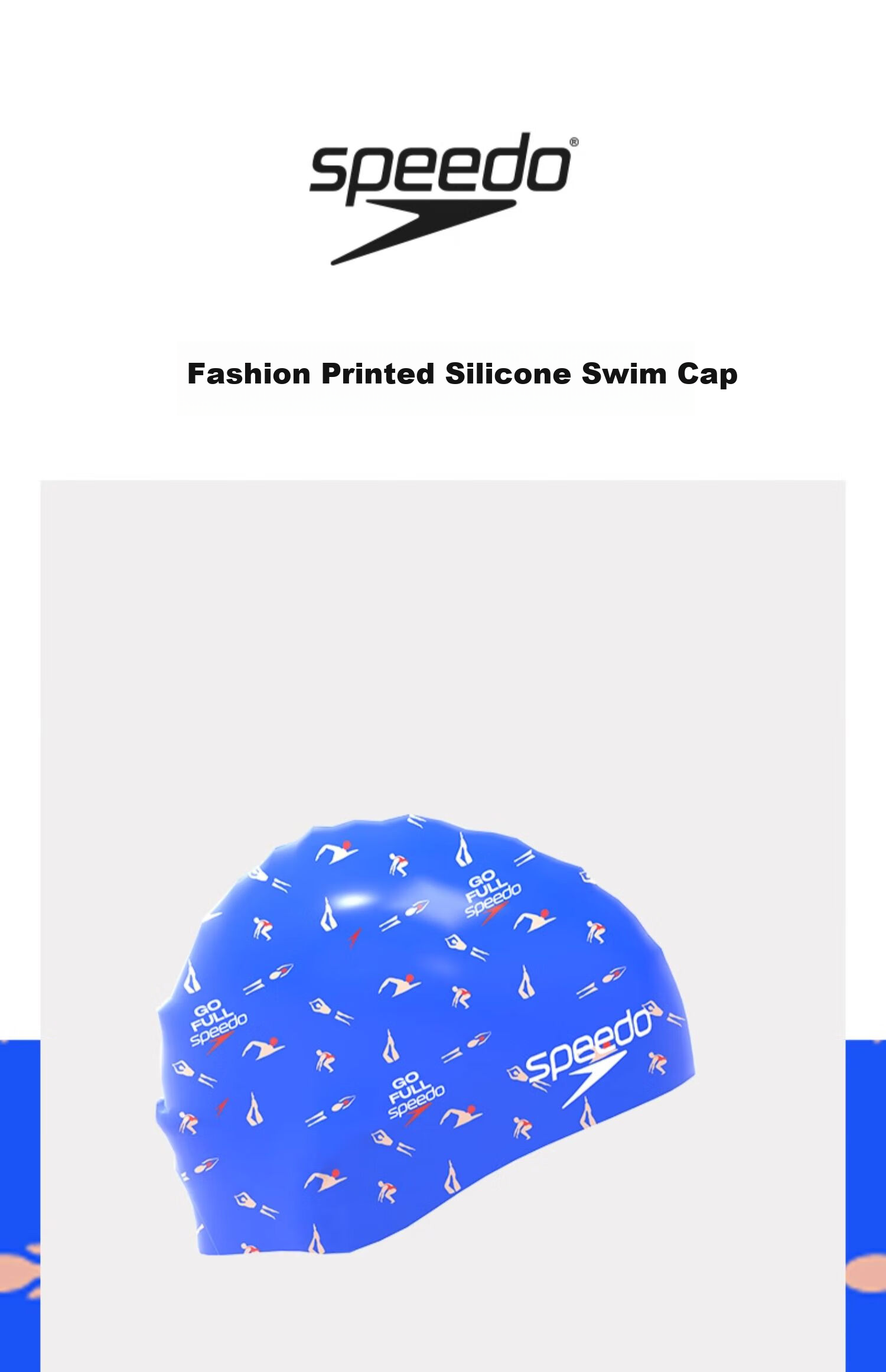 Speedo Adult Swim Cap Colorful Logo Print Flexible High Elastic Silicone Swim Cap Blue/Rainbow (Wang Shun Edition) 1