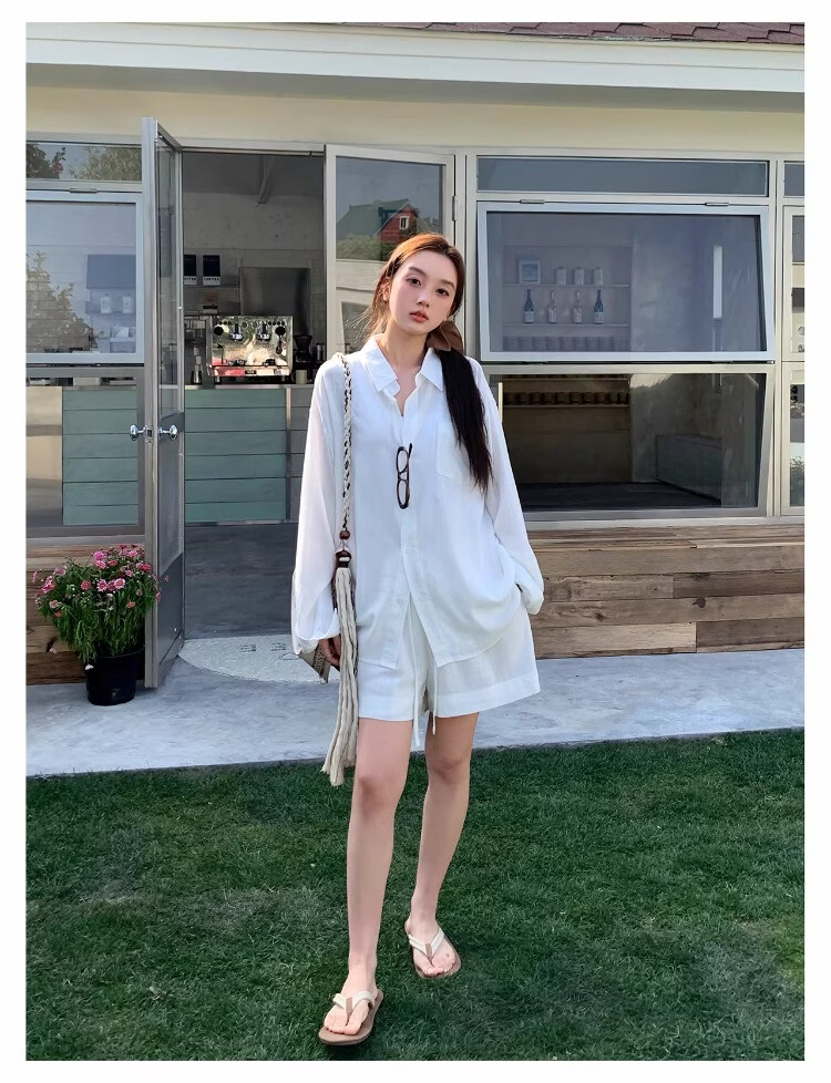 ICH MODE "Bangkok Holiday" Linen Shirt Women Lazy Style Physical Sun Protection Long Sleeve Shirt Linen Color L 35