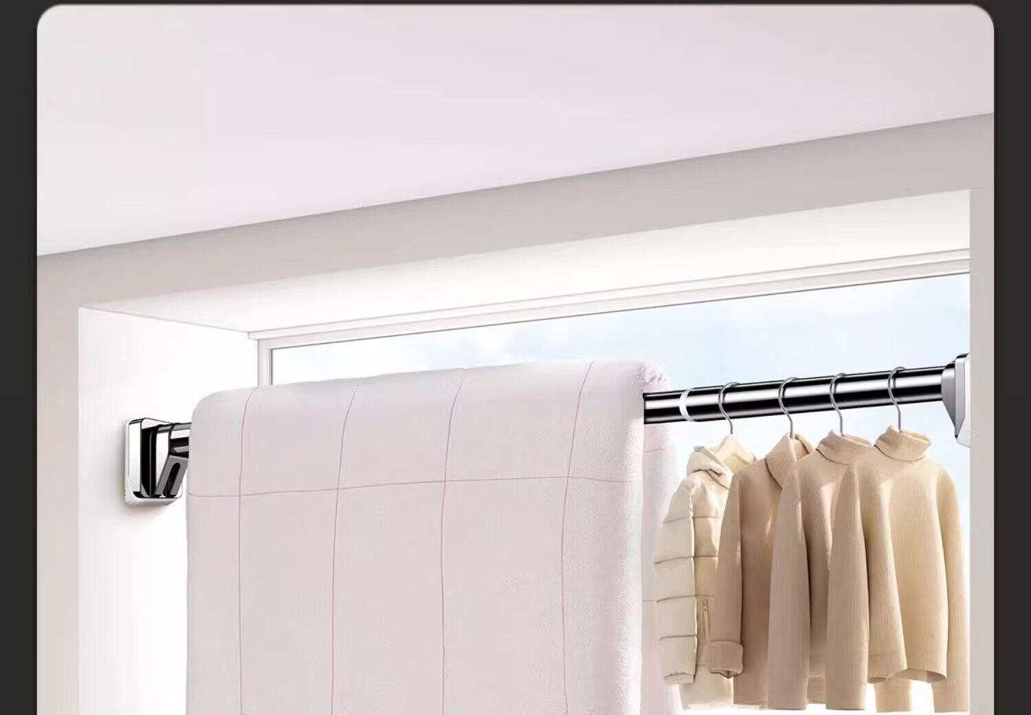 Futuristic No-Drill Telescopic Clothes Drying Rod 304 Stainless Steel Balcony Clothes Rack Wardrobe Hanging Rod Gun Gray 100-170cm 24