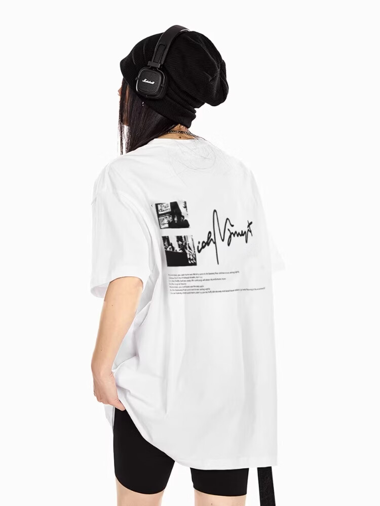 ICH MODE 260G Heavyweight Trendy Back Print Oversize T-Shirt Women Top Apricot L 16