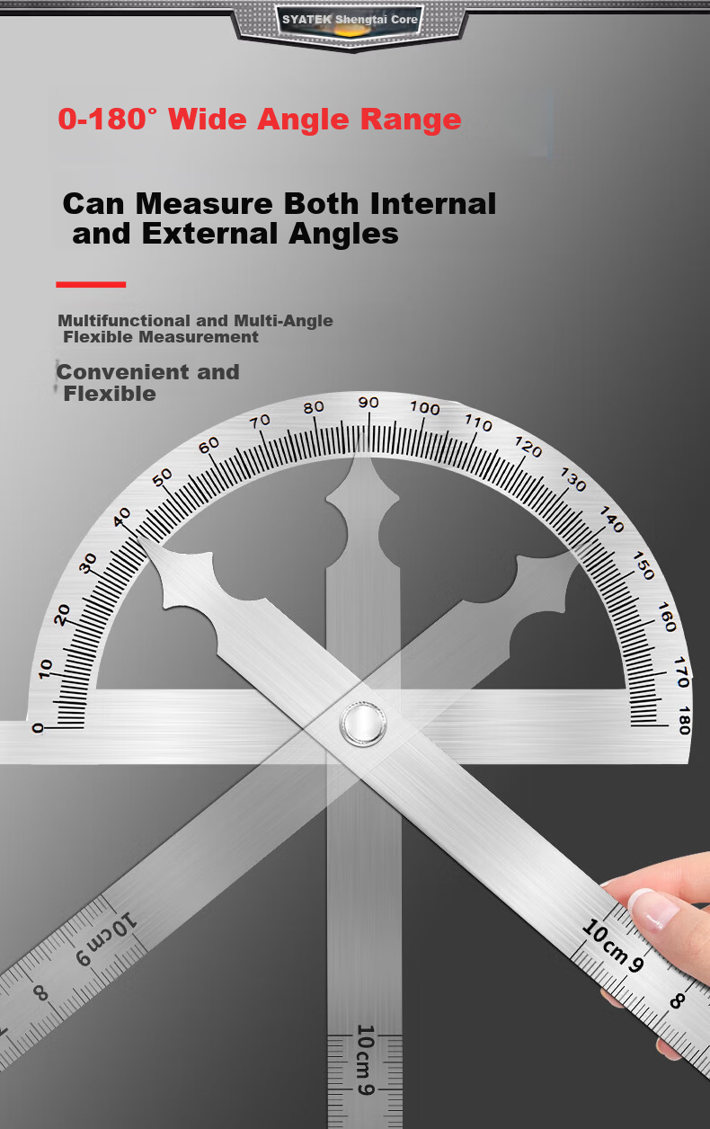 SYNTEK Angle Ruler, High-Precision Protractor, Industrial Angle Ruler, Movable Stainless Steel, Multifunctional Carpenter's Ruler, 120*200mm 5