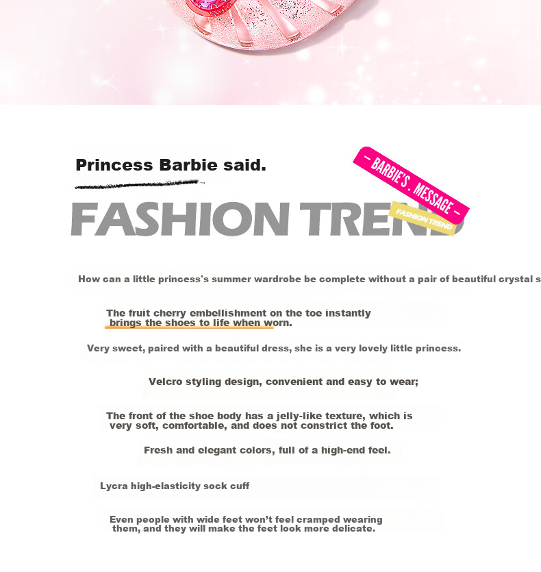 Barbie Kids Summer Sandals Girls Closed-Toe Jelly Shoes Toddler Crystal Sandals DA5938 Pink Size 29 2