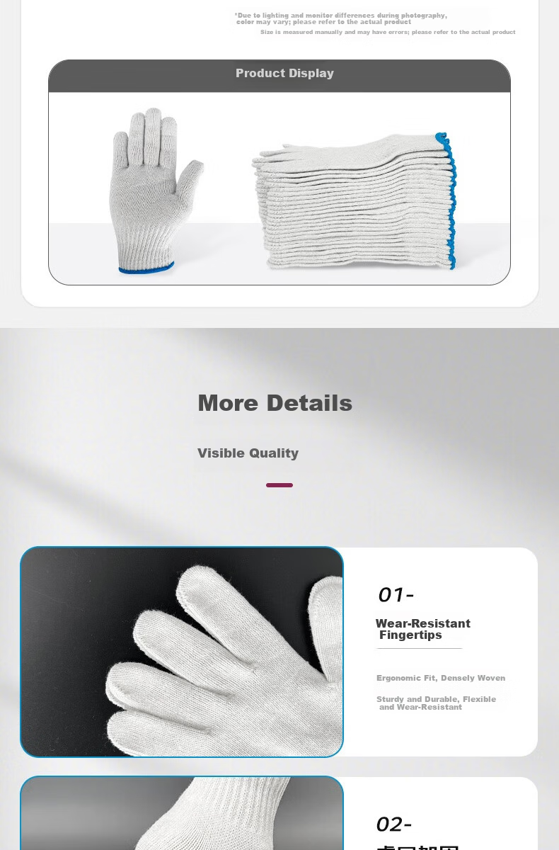 Huixiang JD Industrial Private Brand Cotton Thread Labor Protection Gloves 500g/Pack 600 Pairs Workwear Durable Anti-Slip Construction Work Warm Gloves [Full Weight Guaranteed] 9