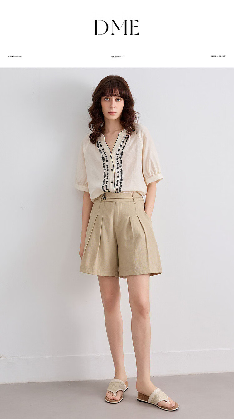 Demana Ethnic Style Color-Block Embroidered Shirt Women Summer New Literary V-Neck Loose Short Sleeve Top 1