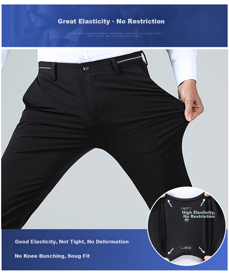 MULINSEN Men's Spring Autumn Straight Leg Stretch Wrinkle-Resistant Solid Color Simple Commuter Casual Trousers Black 38 3