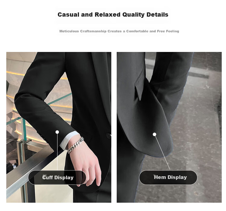 ROMON Men's Autumn Winter Solid Color Suit Jacket Slim Fit Business Formal Wedding Suit 5