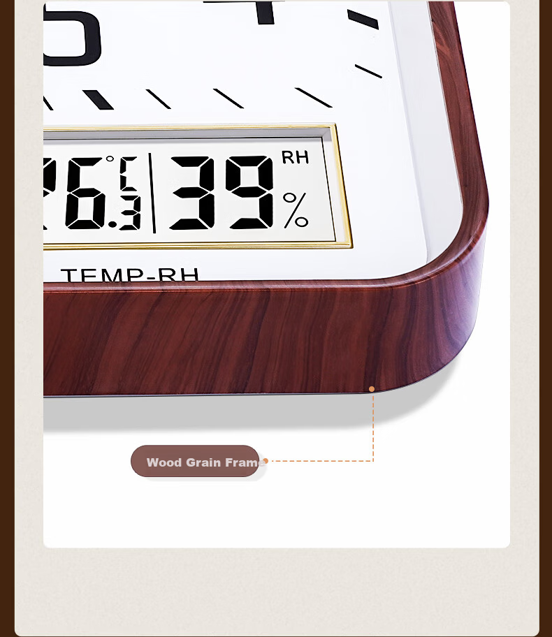 POWER Bawang Wall Clock Luminous Living Room Perpetual Calendar Square Quartz Wall Clock 37cm Wood Grain Color 15