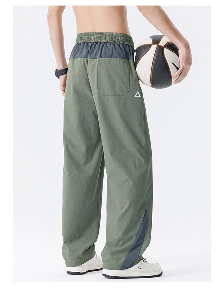 JEEP SPIRIT Men's Colorblock Casual Pants Summer Ice Silk Quick-Dry Outdoor Loose Straight-Leg Trousers Military Green 3XL 19