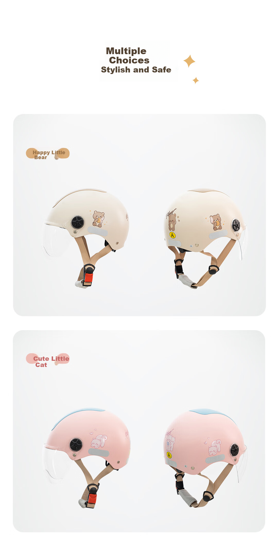 AIMA Electric Motorcycle Helmet Unisex Sun Protection Summer Half Helmet Four Seasons Universal Electric Scooter Safety Helmet Class A 3C Certified Happy Little Bear - Light Khaki 7