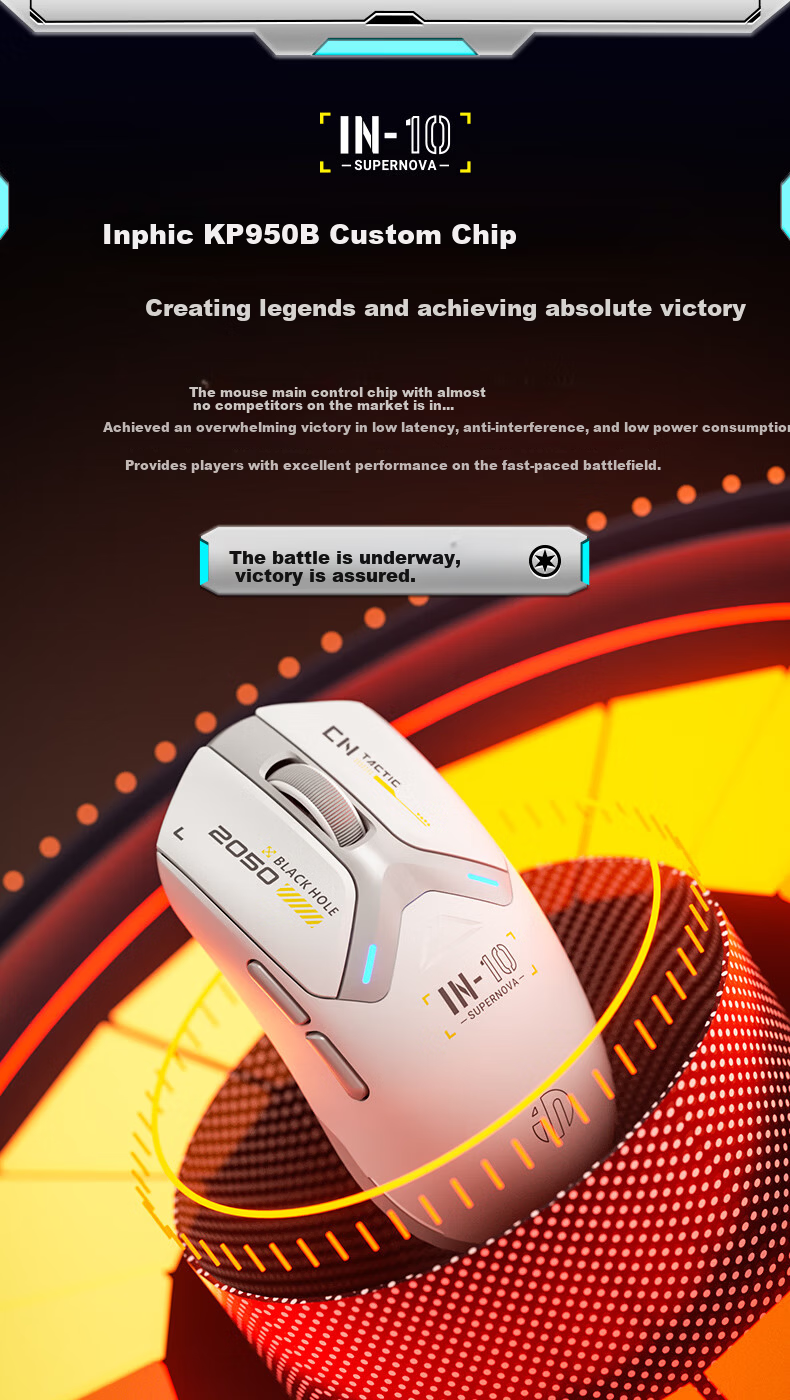INPHIC IN10 Wireless Gaming Mouse, Wired Bluetooth Tri-Mode PAW3395, Lightweight for Small And Medium Hands, E-Sports, 26k DPI/8K Polling Rate, Huanuo Yi Csgo, Black 5