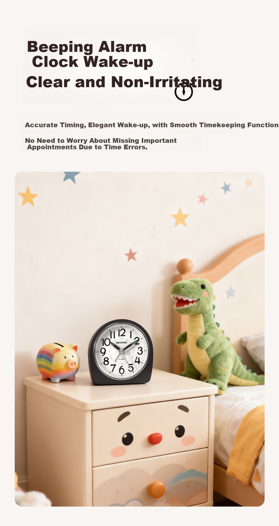 RHYTHM Cute Student Night Light Alarm Clock for High School, Middle School, and Elementary Students, Simple and Practical Wake-Up Device, Loud Alarm for Boys, Back to School Season 6