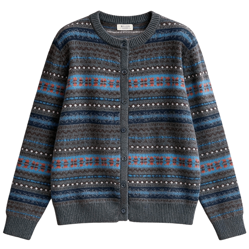 Demana Spring Fair Isle Jacquard Crew Neck Colorblock Loose Slim Wool Rabbit Hair Knit Sweater for Women Premium